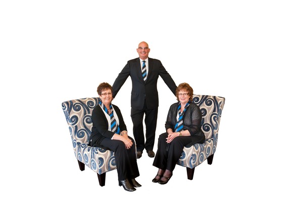 The Harcourts Mapua team, from left, Angela Holbrook, Gavin Barlow and Wendy Perry.